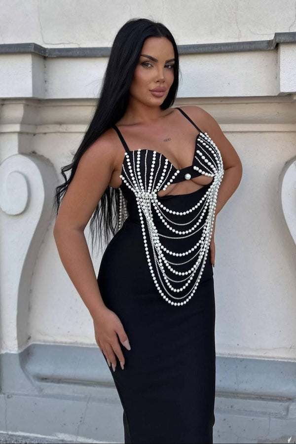 Quill Pearl Midi Bandage Dress