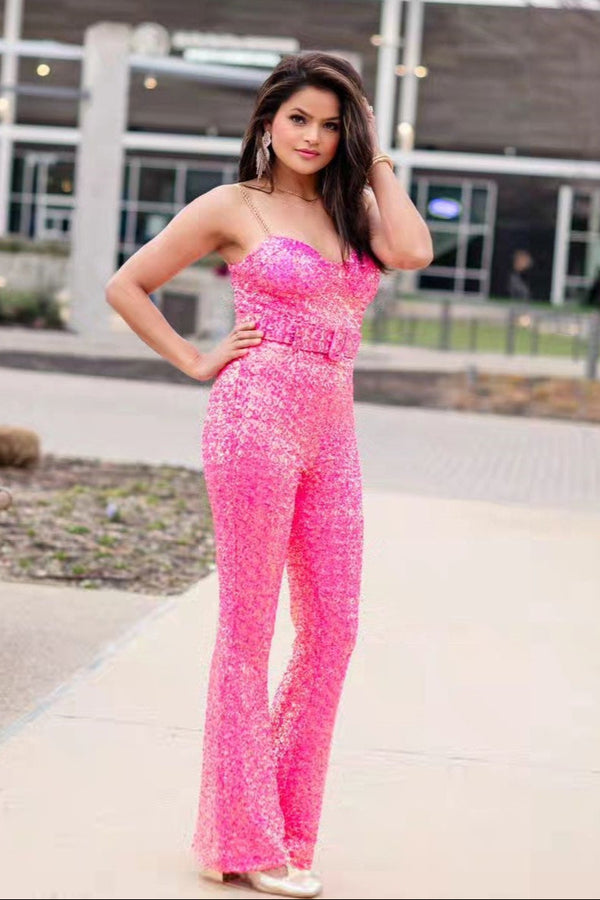 Natalie Sequin Jumpsuit - Pink