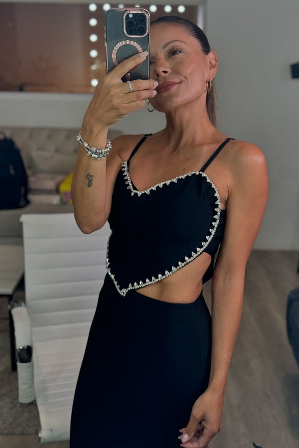 Phoebe Heart Diamond Embellished Midi Bandage Dress