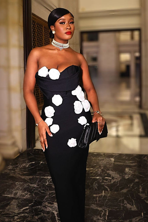 Rebecca Flower Bandage Maxi Dress-Black