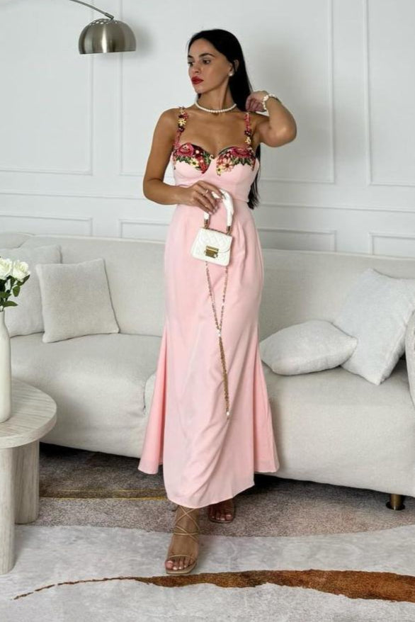 Esne Flower Halter Maxi Dress - Pink
