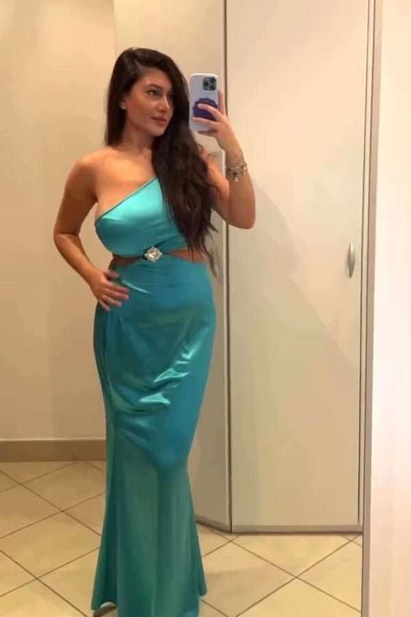 Kanma One Shoulder Cutout Maxi Dress - Blue