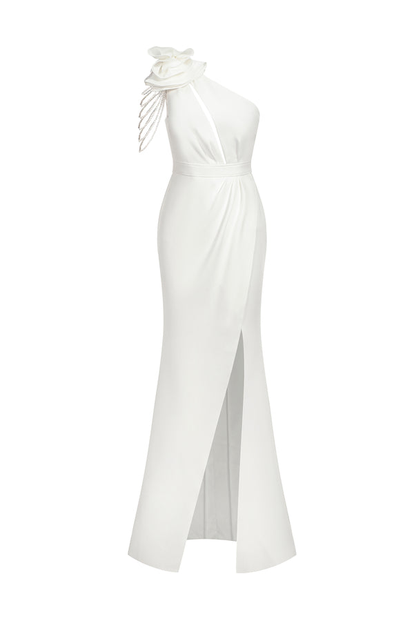 Locia One Shoulder Flower Cut Out Slit Maxi Dress