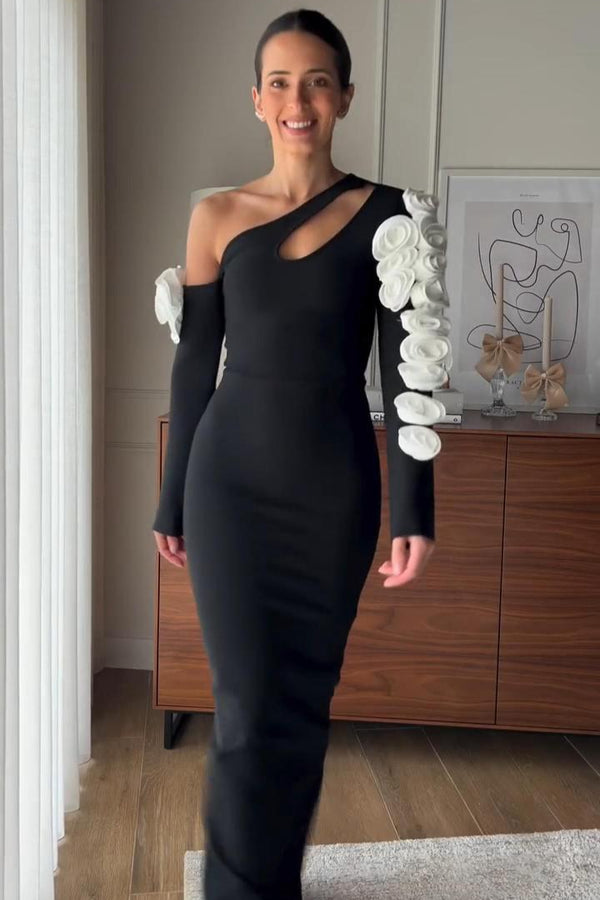 Starsha One Shoulder Cutout Slim Bandage Maxi Dress
