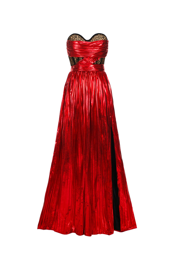 Nikalia Lace Strapless High Slit Maxi Dress