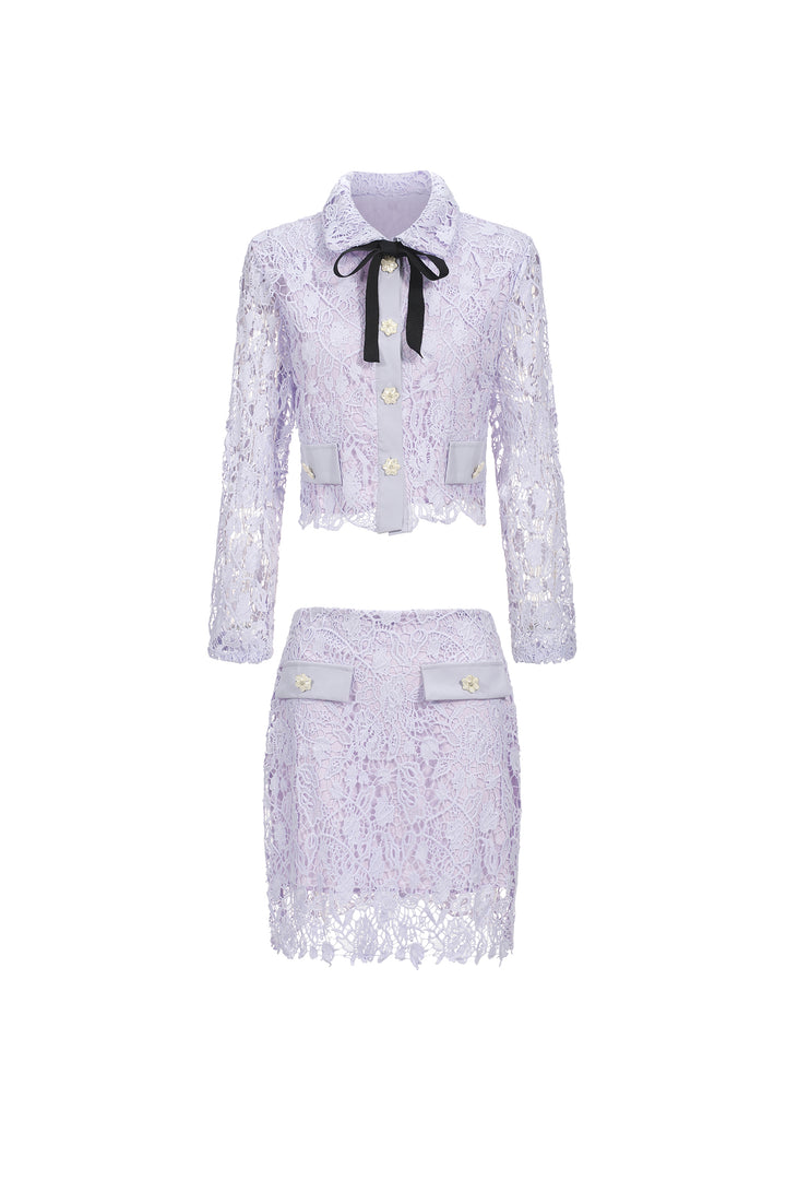 Estrela Long Sleeves Hollow Lace Two-Piece Set