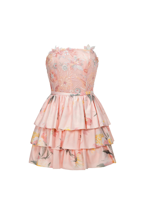 Waner Sleeveless Printing Flowers Mini Dress