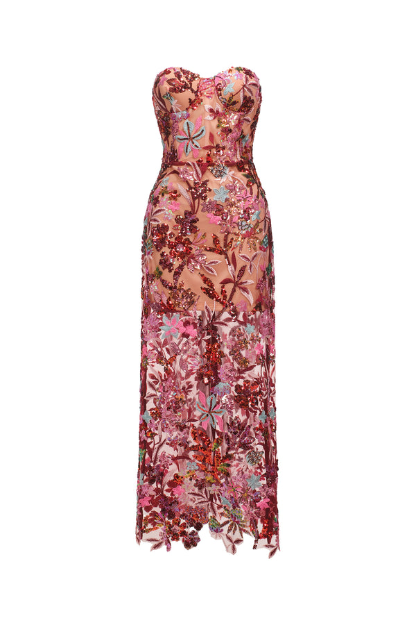 Lilya Off-the-Shoulder Embroidery Sequin Maxi Dress
