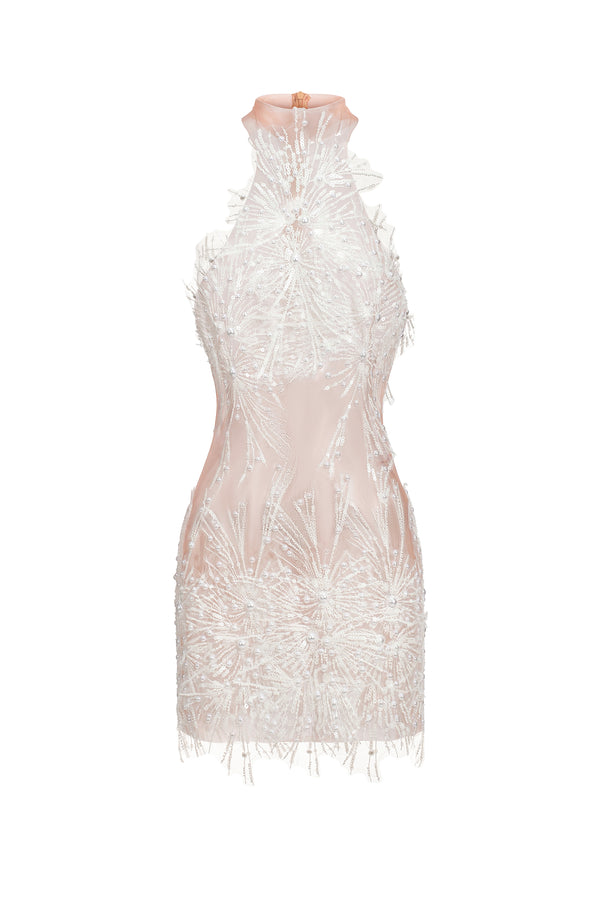 Ignacia Sleeveless Choker Sequin Pearl Mini Dress