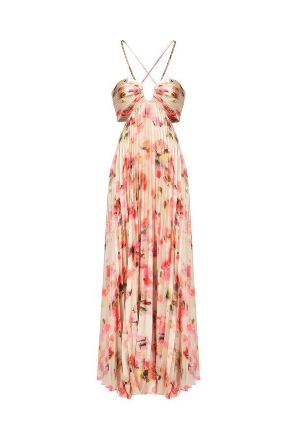 Huresa Halter Sleeveless V-Neck Hollow Out Maxi Dress