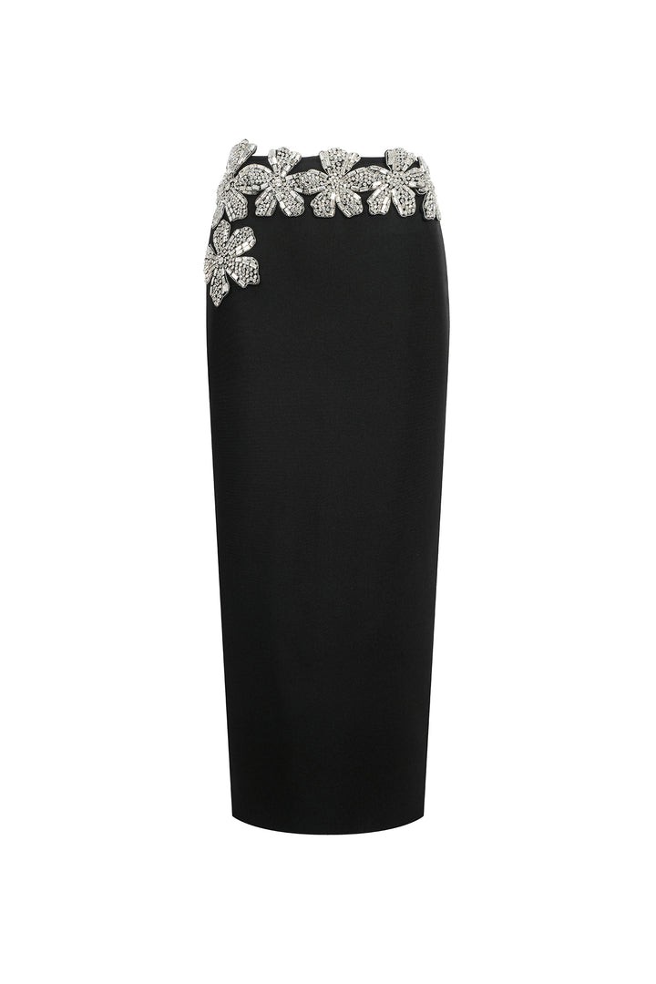 Ulama Choker Long Sleeve Diamond Flowers Bandage Maxi Two-Piece Set