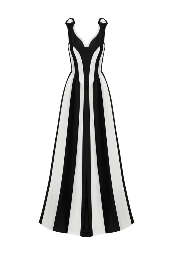 Omega Sleeveless V-Neck Flowers Bandage Maxi Dress