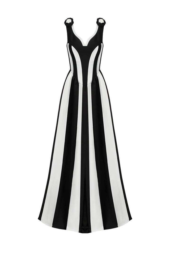 Omega Sleeveless V-Neck Flowers Bandage Maxi Dress