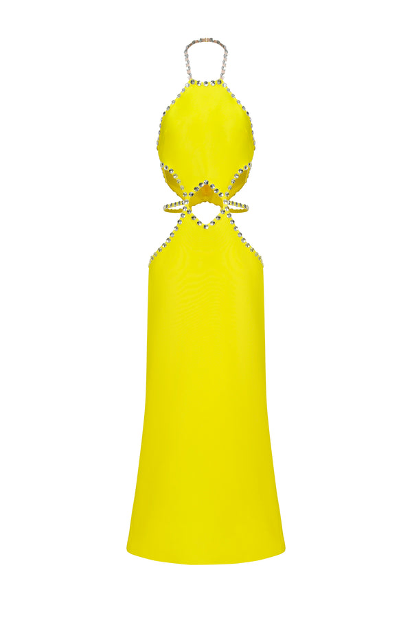 Juyce Halter Sleeveless Hollow Out Diamond Bandage Maxi Dress