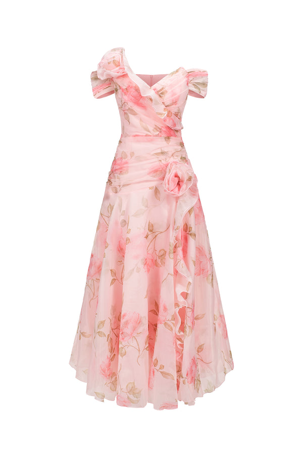 Jussi Sleeveless Flowers Flounce Maxi Dress