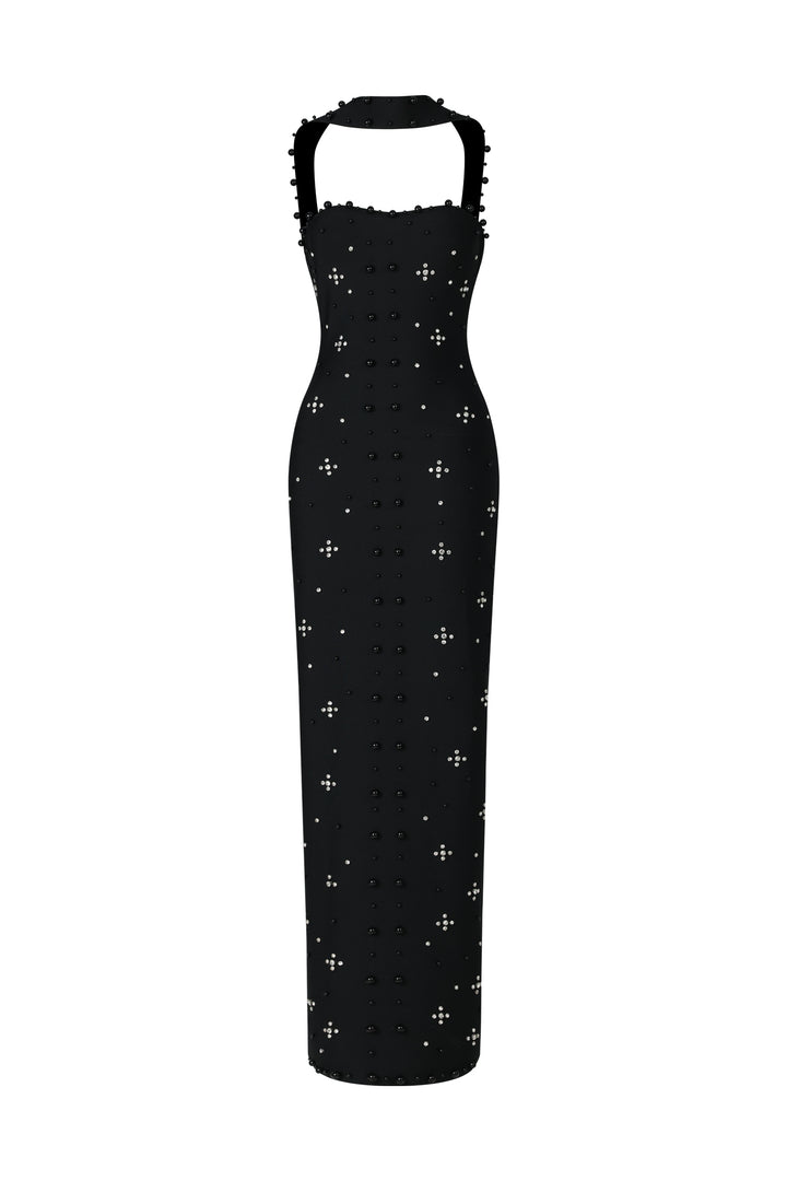 Nesya Sleeveless Pearl Bandage Maxi Dress
