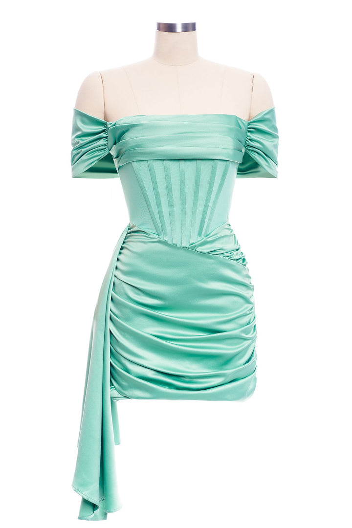 Ruched Off Shoulder Corset Mini Dress