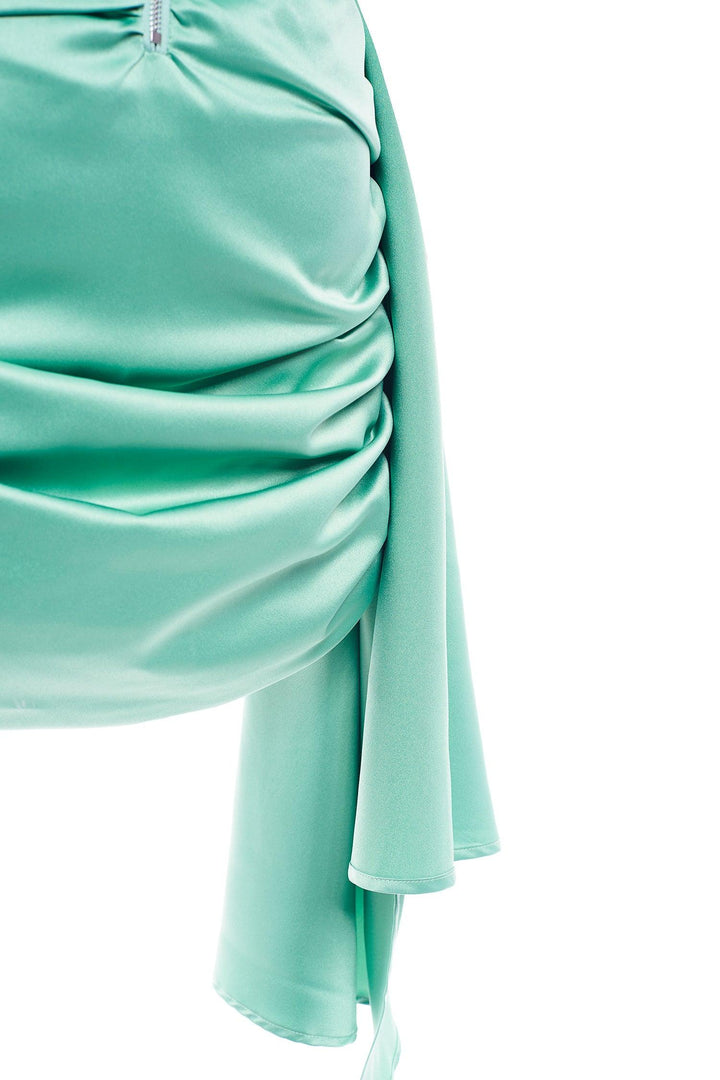 Satin Draping Off Shoulder Ruched Corset Dress - Mint - Bellabarnett