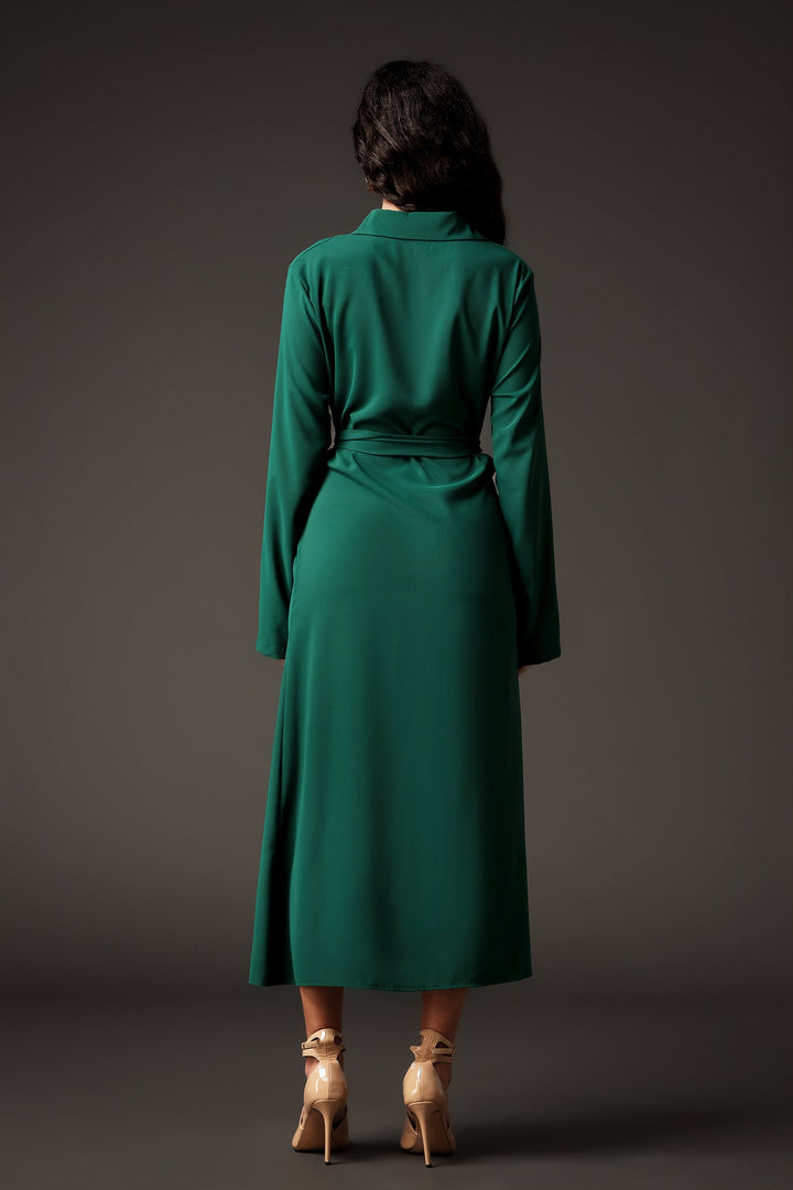 Devere Long Sleeves Shirt Collar Midi Dress