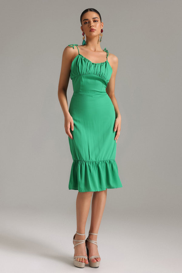 Jaylee Halter Ruffled Chiffon Midi Dress