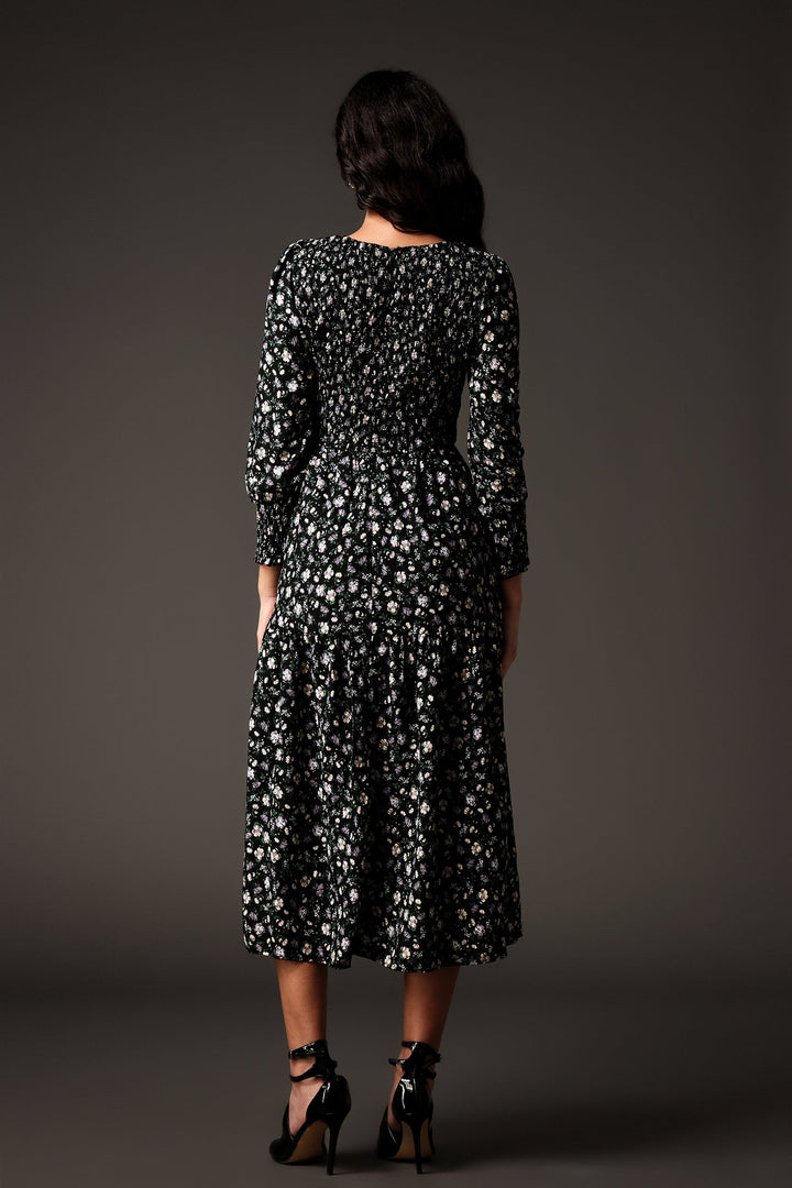 Kandiss Long Sleeves Round Neck Printing Midi Dress