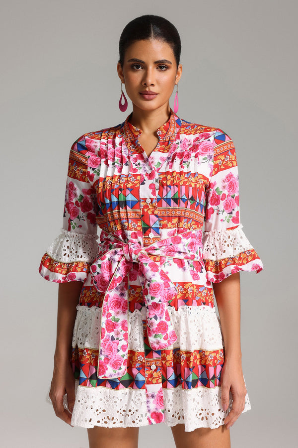 Krystal Lace Printed Mini Dress