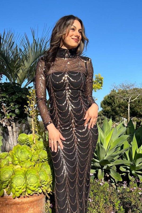 Palez Sequins Mesh Maxi Dress