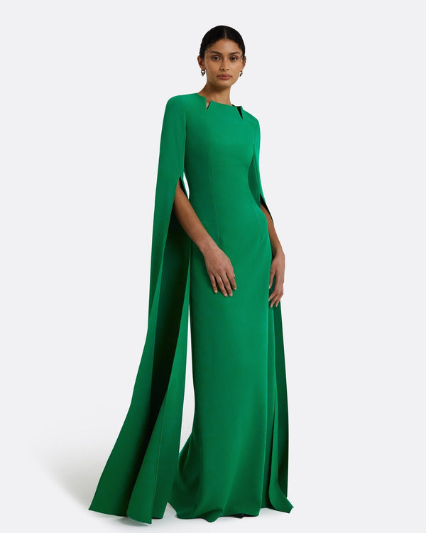Armonella Cape-Sleeve Cady Maxi Dress
