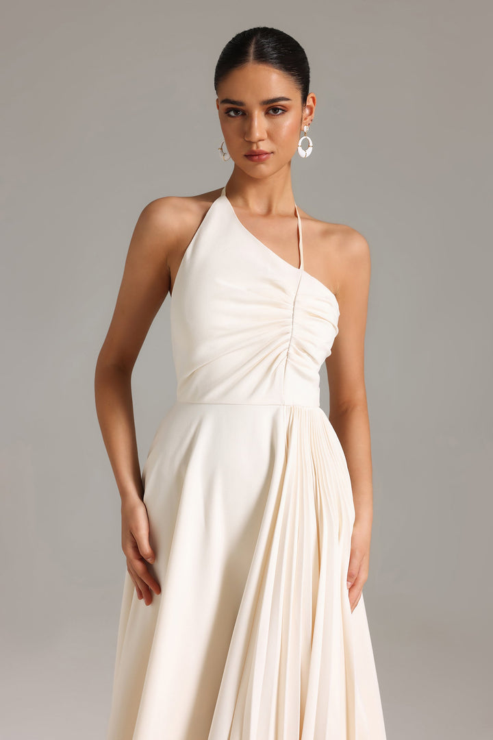 Noor Halterneck Asymmetric Midi Dress
