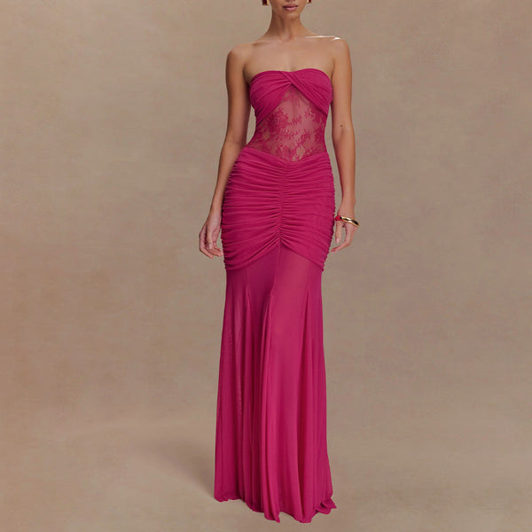 Sleeveless Lace Panel Backless Maxi Dress