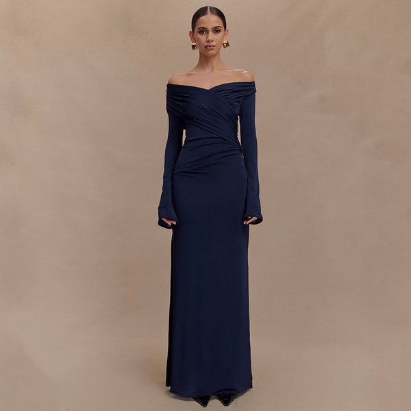 Long Sleeve V-Neck  Maxi Dress