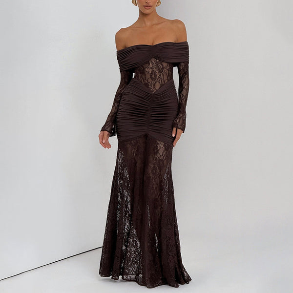 Long Sleeve Backless  Lace Maxi Dress