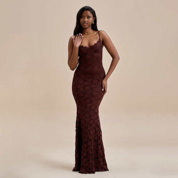 Sleeveless Lace Spaghetti Strap Maxi Dress