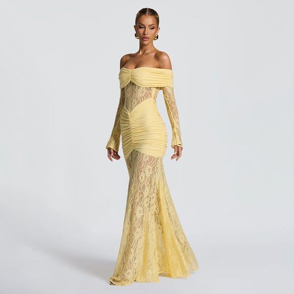 Long Sleeve Backless  Lace Maxi Dress