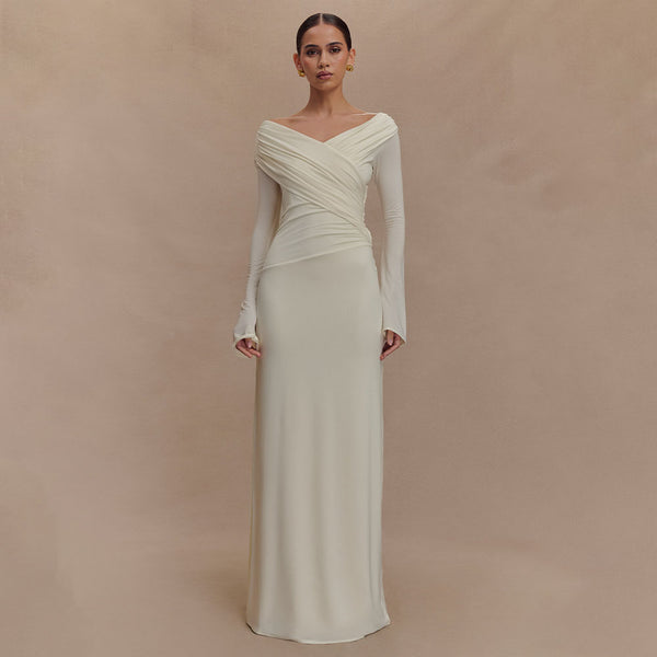 Long Sleeve V-Neck  Maxi Dress