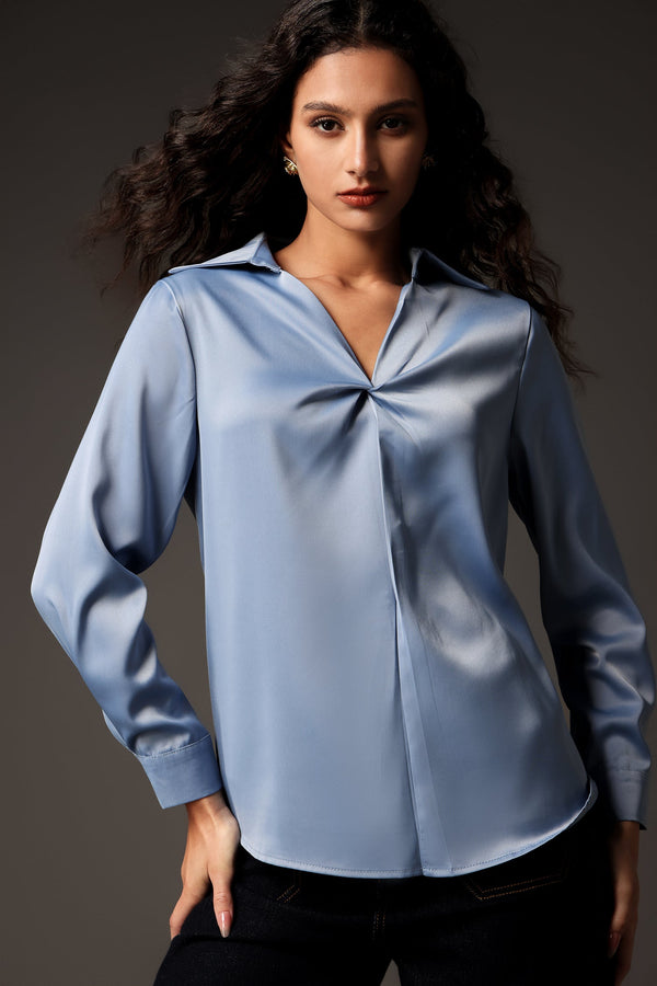 Parry V-Neck Long Sleeves Satin Top