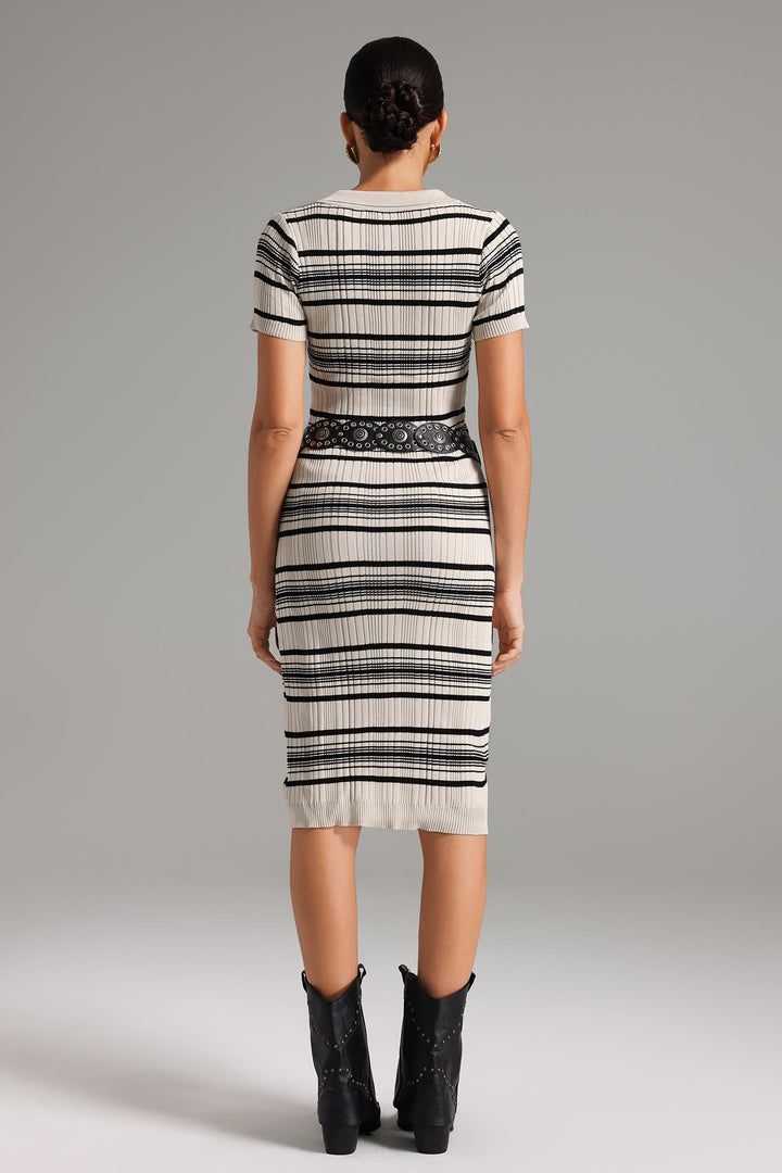 Print Polo Neck Knitted Dress