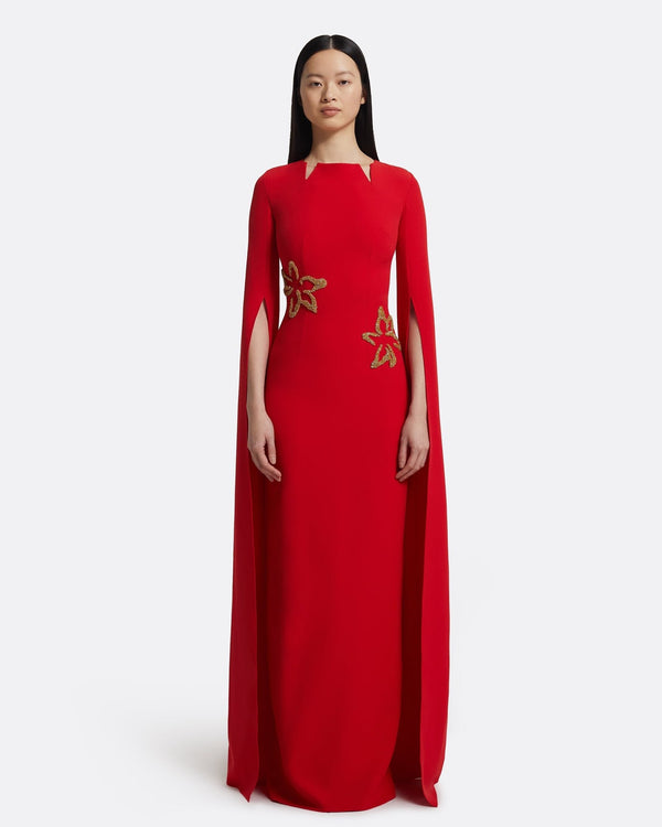 Talin Embroidered Cherry Red Long Dress