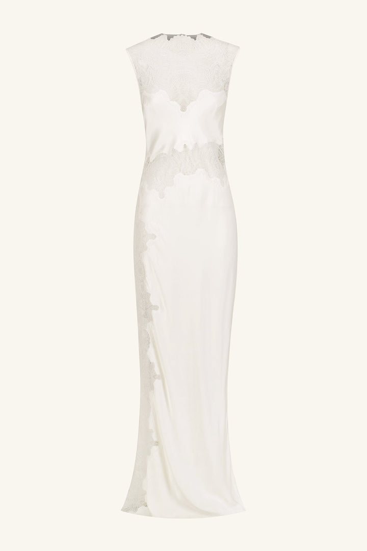 stratus lace high neck maxi dress - ivory lisadanielle__ wears the Stratus Lace High Neck Maxi Dress