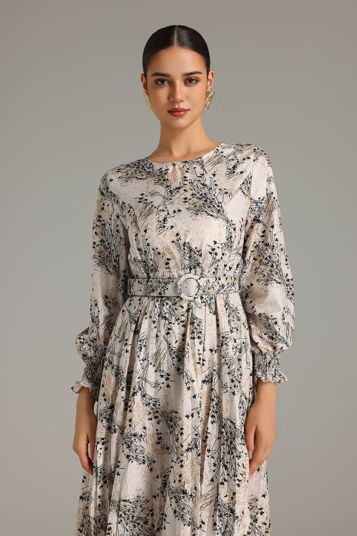 Vera Round Neck Printed Midi Dress