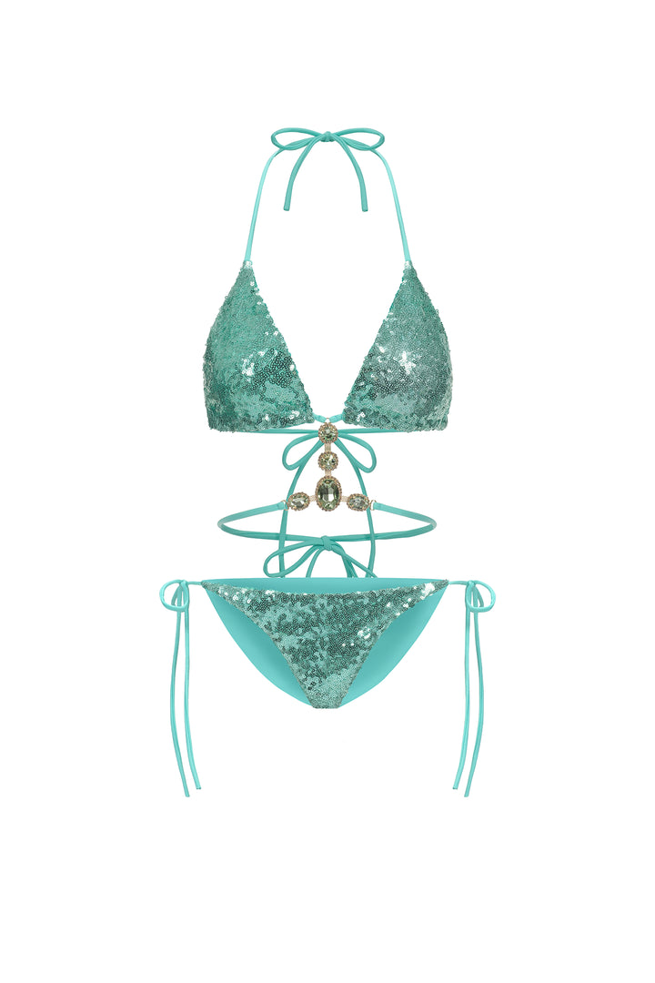 Hlasa Halter Sleeveless Sequin Diamond Bikini