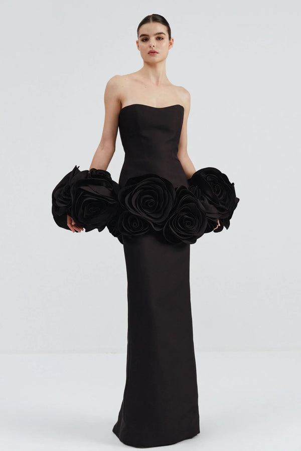 Strapless Maxi Dress with Flower Embellishments