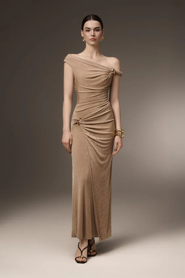 Sleeveless Twist Ruched Maxi Dress