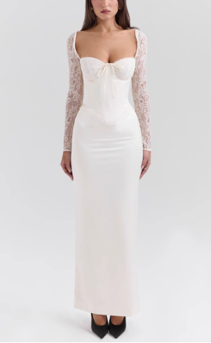 Kaitlyn Long Sleeve Lace Bow Maxi Dress