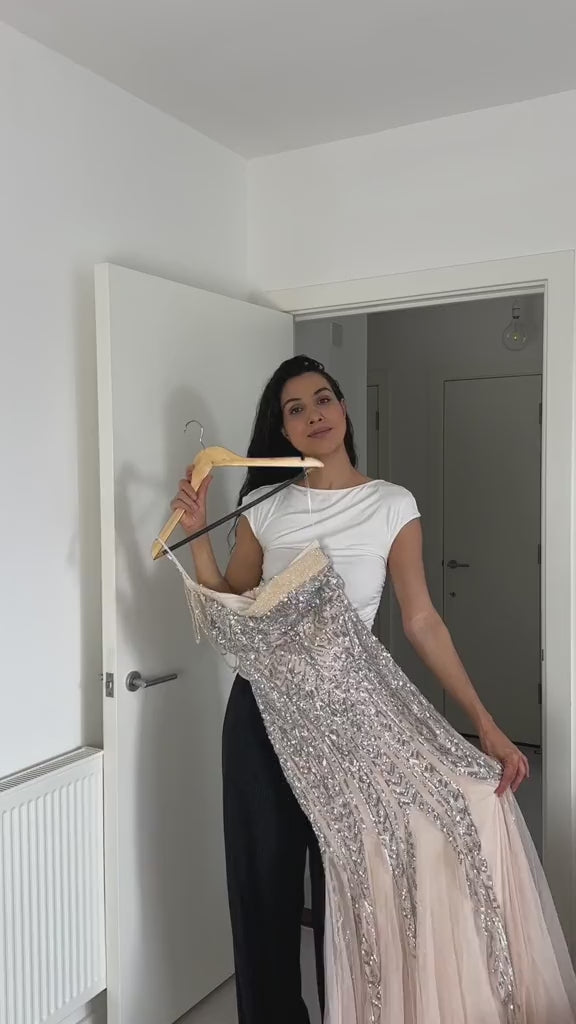 Elay Gold One-Shoulder Sequined Fishtail Dress