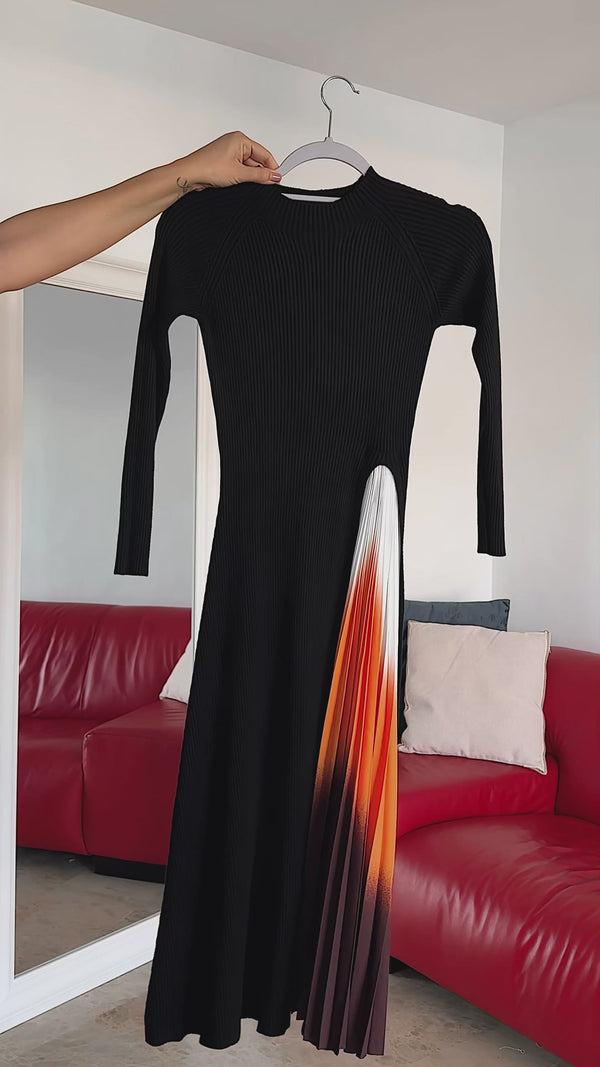 Reese Gradient Patchwork Pleated Midi Dress